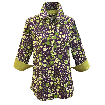 Perlavera Women's Green / Purple Nova Liberty Glow Three Quarter Sleeve Length Slim Fit Shirt