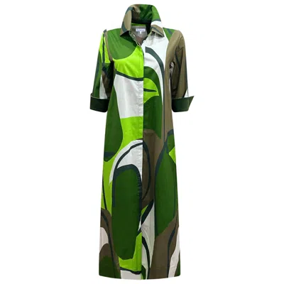 Perlavera Women's Green / White / Brown Nico Safari Calypso Printed Three Quarter Sleeve Missy Fit Maxi Dress