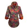 Perlavera Women's Green / Yellow / Orange Cindy Felicia Printed Three Quarter Sleeve Regular Slim Shirt In Green/yellow/orange