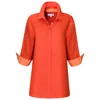 Perlavera Women's Lily Orange Linen Three Quarter Sleeve Length Missy Fit Shirt In Red