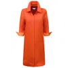 Perlavera Women's Lorry Orange Linen Three Quarter Sleeve Length Missy Fit Midi Dress In Orange