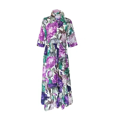 Perlavera Women's Maribelle Fusion Plum -printed Three Quarter-sleeve Length Maxi Dress In Purple