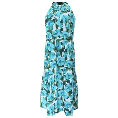 Perlavera Women's Michelle Peony Turquoise Cotton Sleeveless Maxi Dress In Blue