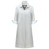 Perlavera Women's Neutrals Lorry Beige Linen Three Quarter Sleeve Length Missy Fit Midi Dress In White