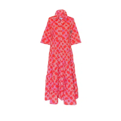 Perlavera Women's Orange Maribelle Chains Cherry-printed Three Quarter-sleeve Length Maxi Dress In Red