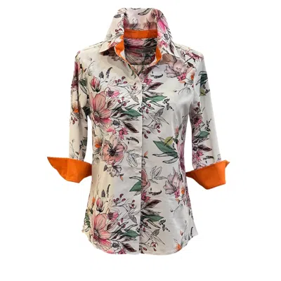 Perlavera Women's Orange / Pink / White Nova Rose Three Quarter Sleeve Length Slim Fit Shirt In Multi