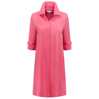 Perlavera Women's Pink Christy Coral Solid Cotton Satin Three Quarter Sleeve Length Gathered Back Midi Dress