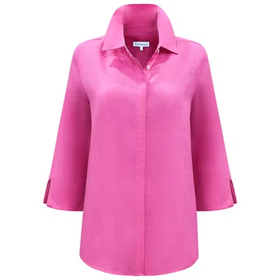 Perlavera Women's Pink Lenar Carmina Rose Solid Linen Three Quarter Sleeve Length Missy Fit Shirt