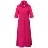 Perlavera Women's Pink Mabel Berries Three Quarter Sleeve Length Slim Fit Maxi Dress With Side Slits And Belt In Pink