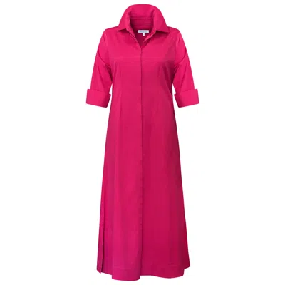 Perlavera Women's Pink Mabel Berries Three Quarter Sleeve Length Slim Fit Maxi Dress With Side Slits And Belt