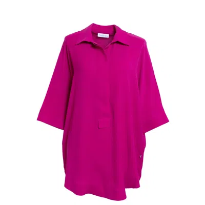 Perlavera Women's Pink / Purple Pinoly Fuchsia Hidden Placket Three Quarter Sleeve Tunic In Pink/purple