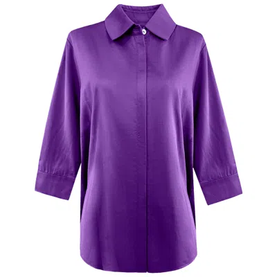 Perlavera Women's Pink / Purple Carrol Purple Three Quarter Sleeve Length Gathered Back Shirt In Pink/purple