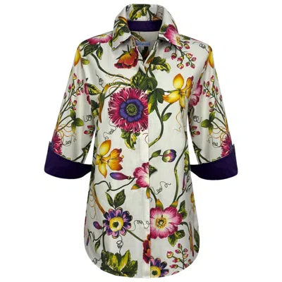 Perlavera Women's Pink / Purple Cos Ivy Purple Printed Three Quarter Sleeve Shirt In Pink/purple