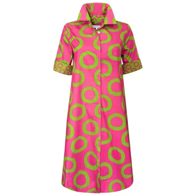 Perlavera Women's Pink / Purple / Green Connax Apple Giant Printed Cotton Short Sleeve Length Missy Fit Midii  In Multi