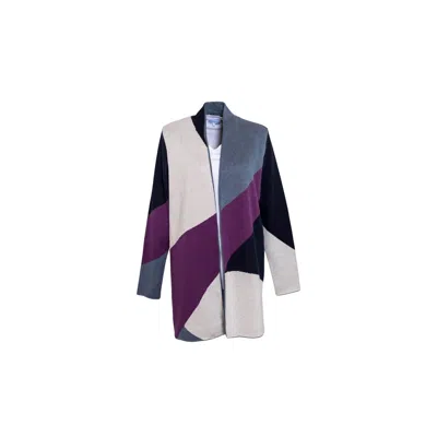 Perlavera Women's Pink / Purple / Grey Peno Navy Jacquard Cardigan In Pink/purple/grey