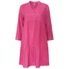 Perlavera Women's Pink / Purple Olga Pink Solid Soft Cotton Three Quarter Sleeve Length Short Dress In Pink
