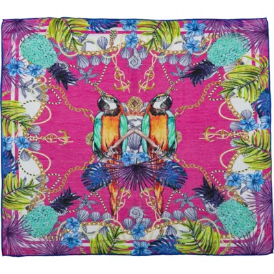 Perlavera Women's Pink / Purple Raisa Parrot Pink Cotton Silk Large Scarf