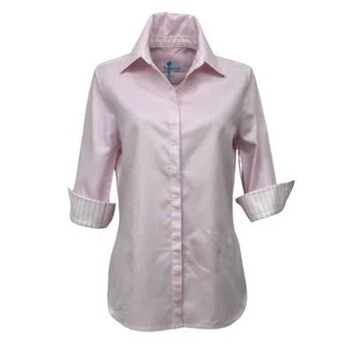 Perlavera Women's Pink / Purple Sam Blush Solid Hidden Placket Three Quarter Sleeve Slim Fit Cotton Oxford Shi In Pink/purple