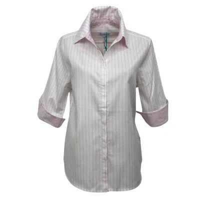 Perlavera Women's Pink / Purple Sam Blush Stripe Hidden Placket Three Quarter Sleeve Slim Fit Cotton Oxford Sh In Pink/purple