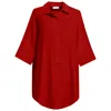 Perlavera Women's Pinoly Red Hidden Placket Three Quarter Sleeve Tunic In Red