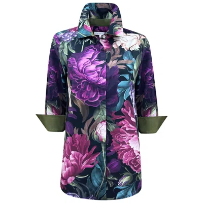 Perlavera Women's Purple / Green / Black Cos Fusion Wine Printed Three Quarter Sleeve Shirt