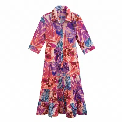 Perlavera Women's Purple / Pink Maribelle Palm Fruit -printed Three Quarter-sleeve Length Maxi Dress In Multi