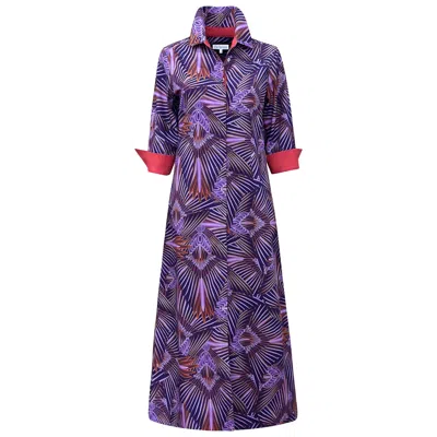 Perlavera Women's Purple / Red Cassie Electric Merlo  Printed Slim Three Quarter Maxi Dress In Multi
