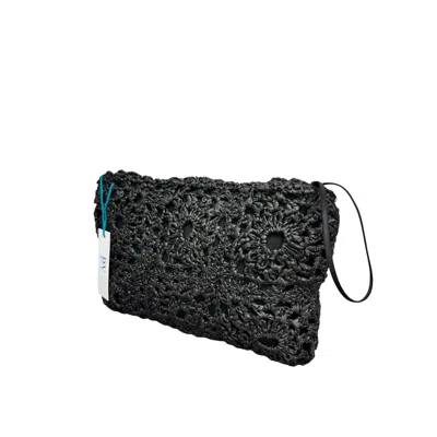 Perlavera Women's Raffia Black Handcrafted Clutch
