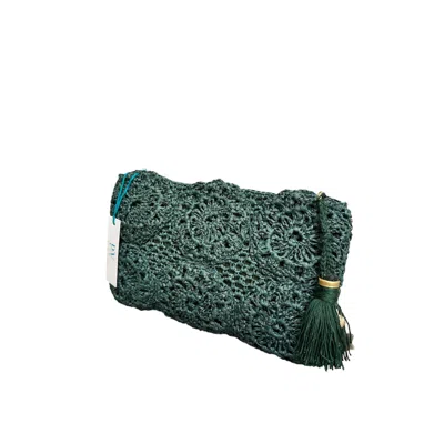 Perlavera Women's Raffia Summer Dark Green Handcrafted Clutch