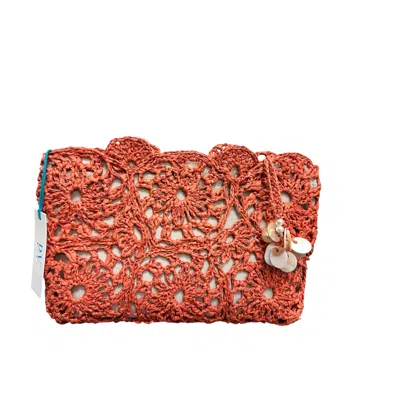 Perlavera Women's Raffia Summer Orange Handcrafted Clutch