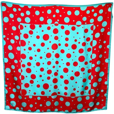 Perlavera Women's Red / Blue Rihanna Polka Dot Aqua Silk Scarf In Multi