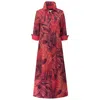 Perlavera Women's Red / Brown Cassie Palm Fire Printed Slim Three Quarter Maxi Dress In Multi