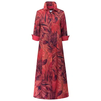 Perlavera Women's Red / Brown Cassie Palm Fire Printed Slim Three Quarter Maxi Dress In Multi