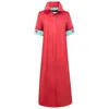 Perlavera Women's Red Conty Bloody Orange Satin With Printed Combo Short Sleeve Length Missy Fit Maxi Dress