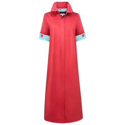 Perlavera Women's Red Conty Bloody Orange Satin With Printed Combo Short Sleeve Length Missy Fit Maxi Dress