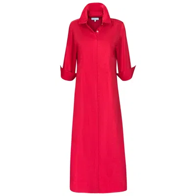 Perlavera Women's Red Coral Bloody Orange Three Quarter Sleeve Length Slim Fit Maxi Dress