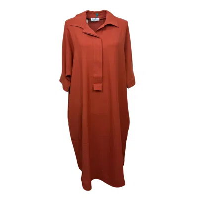 Perlavera Women's Red Dina Brique Hidden Placket Three Quarter Sleeve Dress