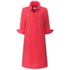 Perlavera Women's Red Fanny Coral Three Quarter Sleeve Length Missy Fit Midi Dress In Red