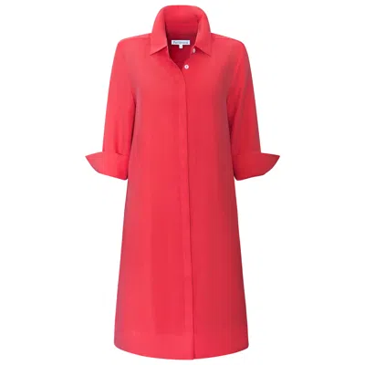 Perlavera Women's Red Fanny Coral Three Quarter Sleeve Length Missy Fit Midi Dress