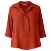 Perlavera Women's Red Pino Brique Hidden Placket Three Quarter Sleeve Shirt In Red