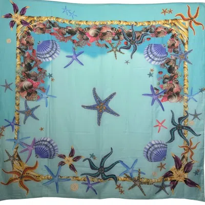 Perlavera Women's Romy Ocean Printed Cotton Silk Small Scarf In Blue