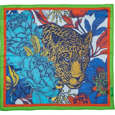 Perlavera Women's Romy Face Blue Printed Cotton Silk Small Scarf In Multi