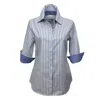 Perlavera Women's Sam Jeans Blue Stripe Hidden Placket Three Quarter Sleeve Slim Fit Cotton Oxford Shirt In Blue