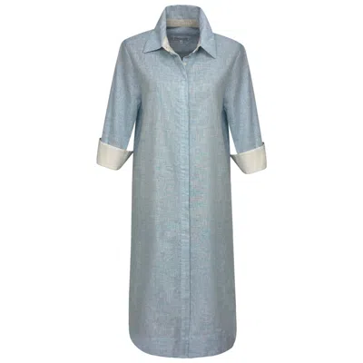Perlavera Women's Sim Blue White Cotton Missy Fit Dress