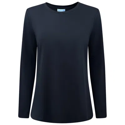 Perlavera Women's Tanya Black Solid Cotton Spandex Long Sleeve Length Crew Neck T-shirt