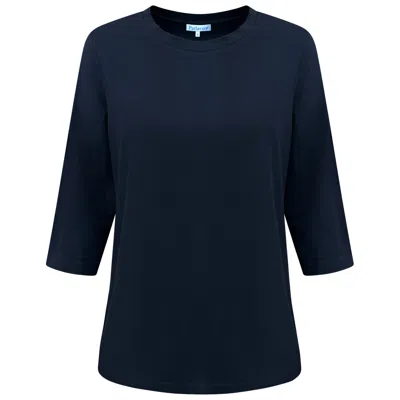 Perlavera Women's Tom Black Solid Cotton Spandex Three Quarter Sleeve Length Crew Neck T-shirt