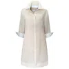 Perlavera Women's White / Neutrals Liam Beige-white Linen Three Quarter Sleeve Length Slim Fit Dress