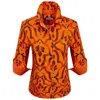Perlavera Women's Yellow / Orange Cindy Tile Orange Printed Three Quarter Sleeve Regular Slim Shirt In Yellow/orange