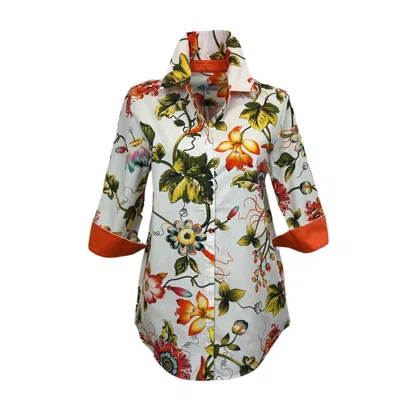 Perlavera Women's Yellow / Orange Cos Ivy Orange Printed Three Quarter Sleeve Shirt In Multi