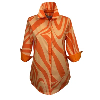 Perlavera Women's Yellow / Orange Cos Peach Zebra Printed Three Quarter Sleeve Shirt In Yellow/orange